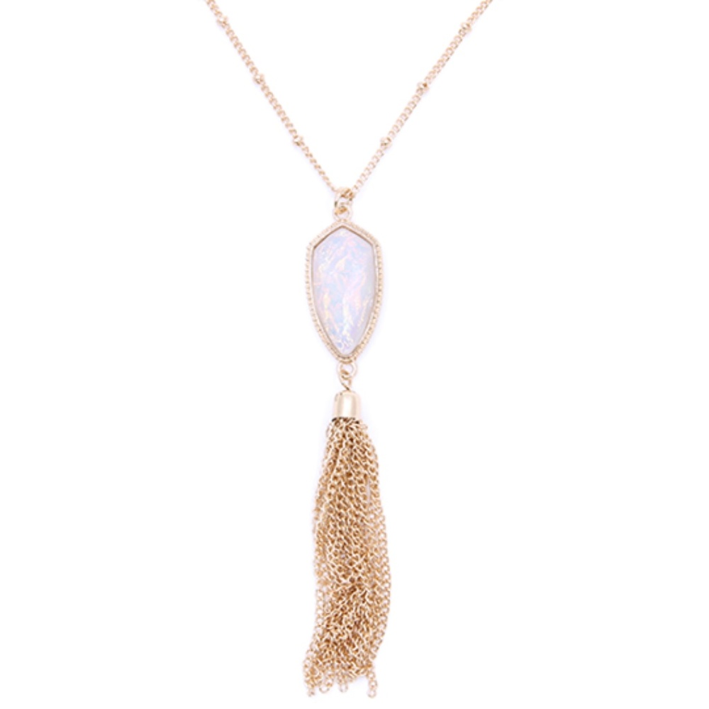 White Abalone Tassel Necklace